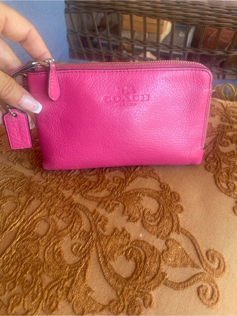 Coach Hot fushia - Pink Pebbled Leather Zip Cosmetic Pouch